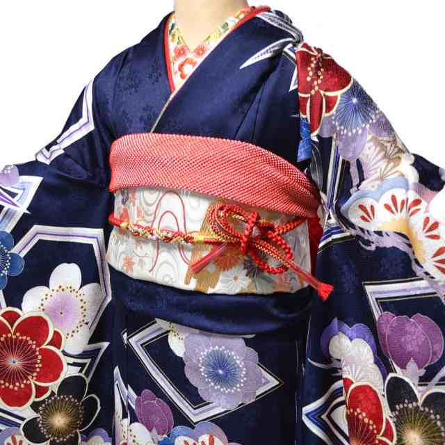 京友禅 正絹 振袖 ２５点 セット/ 紺 成人式 ふりそで 振袖 袋帯