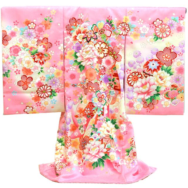 七五三 産着　着物　ピンク　花柄　襦袢付き 0254 ファッション 七五三 産着 着物 ピンク 花柄 襦袢付き