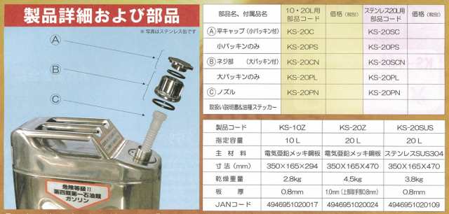 KB ガソリン携行缶（ジープ缶）補修部品 大パッキン KS-20PL の通販はau PAY マーケット - ニューフロンテア au PAY マーケット店