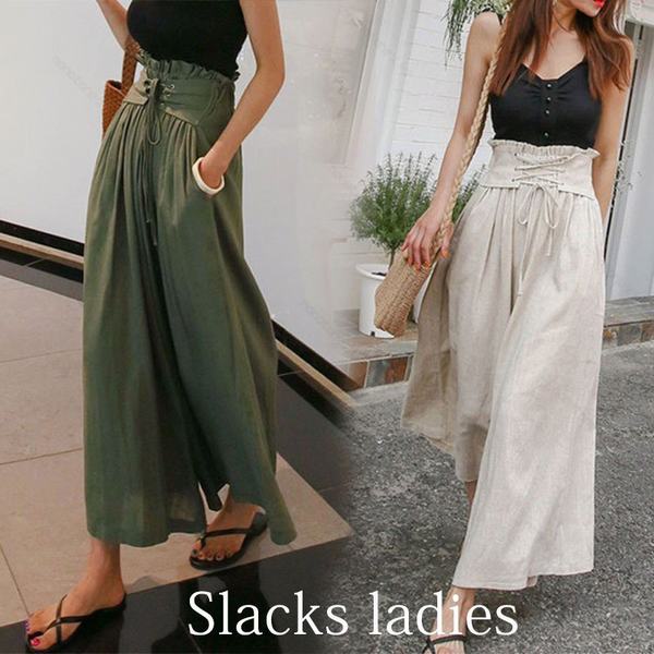 スラックス 九分丈 ストレートパンツ レディース 夏用 綿麻 スラックス ロング 大きいサイズ オフィス リボン付き 通勤 サロペット 韓国の通販はau Pay マーケット 花咲かショップ