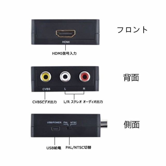 HDMI → コンポジット/アナログ/AV/RCA/3色ケーブルへ出力 HDMI2AV コンバータ 変換アダプター/ダウンコンバーター 1080P （ ブラック）の通販はau PAY マーケット - maximum-japan