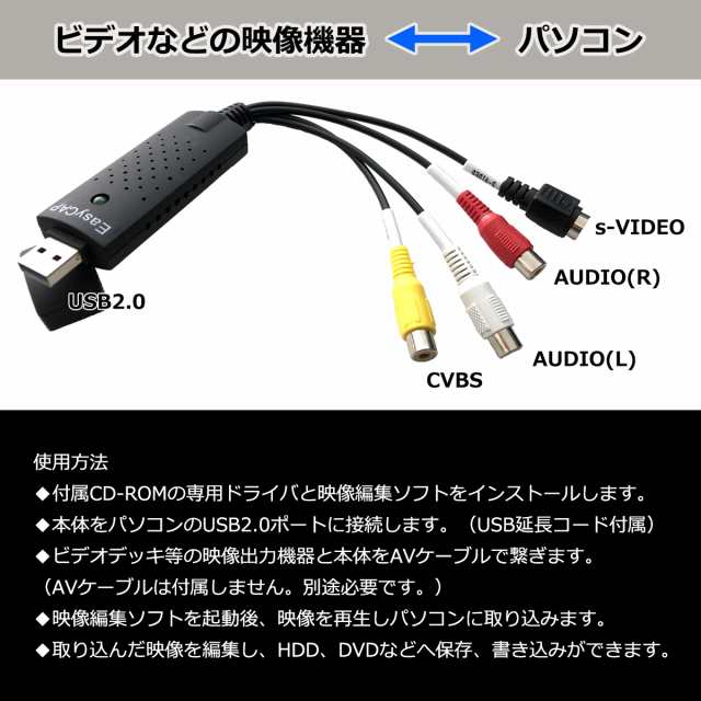 送料無料 Usbビデオキャプチャー Easycap 画像安定装置付き Usbバスパワーで電源不要 編集ソフト 付属の通販はau Pay マーケット Maximum Japan