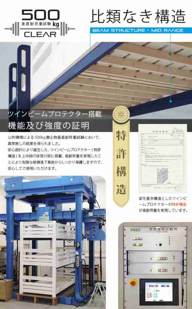 特許申請構造/耐荷重500kg】三段ベッド 3段ベッド Eeny(イーニー) 5色