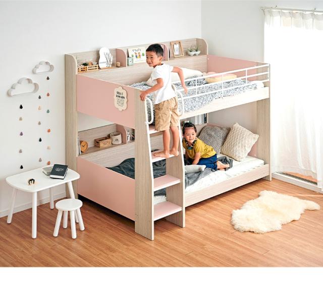 子供用木製ベッド　マットレスつき マットレス付き】宮付き 二段ベッド 2段ベッド Flam(フラム) LVLボード