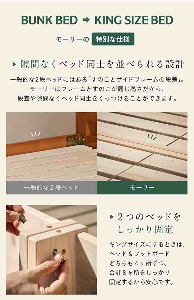 【5年保証/大川産/九州産ひのき使用】二段ベッド 2段ベッド Molley(モーリー) マットレスセット (トコマットシングルx2) ヒノキ 檜 国産 の通販は