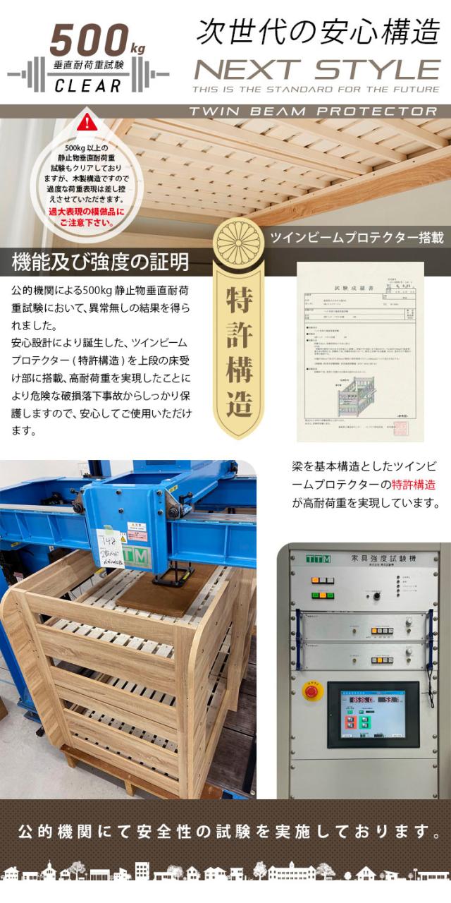 【特許/超耐震構造】二段ベッド 2段ベッド シングルサイズ ROUNDY(ラウンディ) ＋ マットレス COZY Sサイズセット 4色対応 ロータイプ すのこベッド 分割 マットレス ベット おしゃれ 子供部屋 入学祝い_11