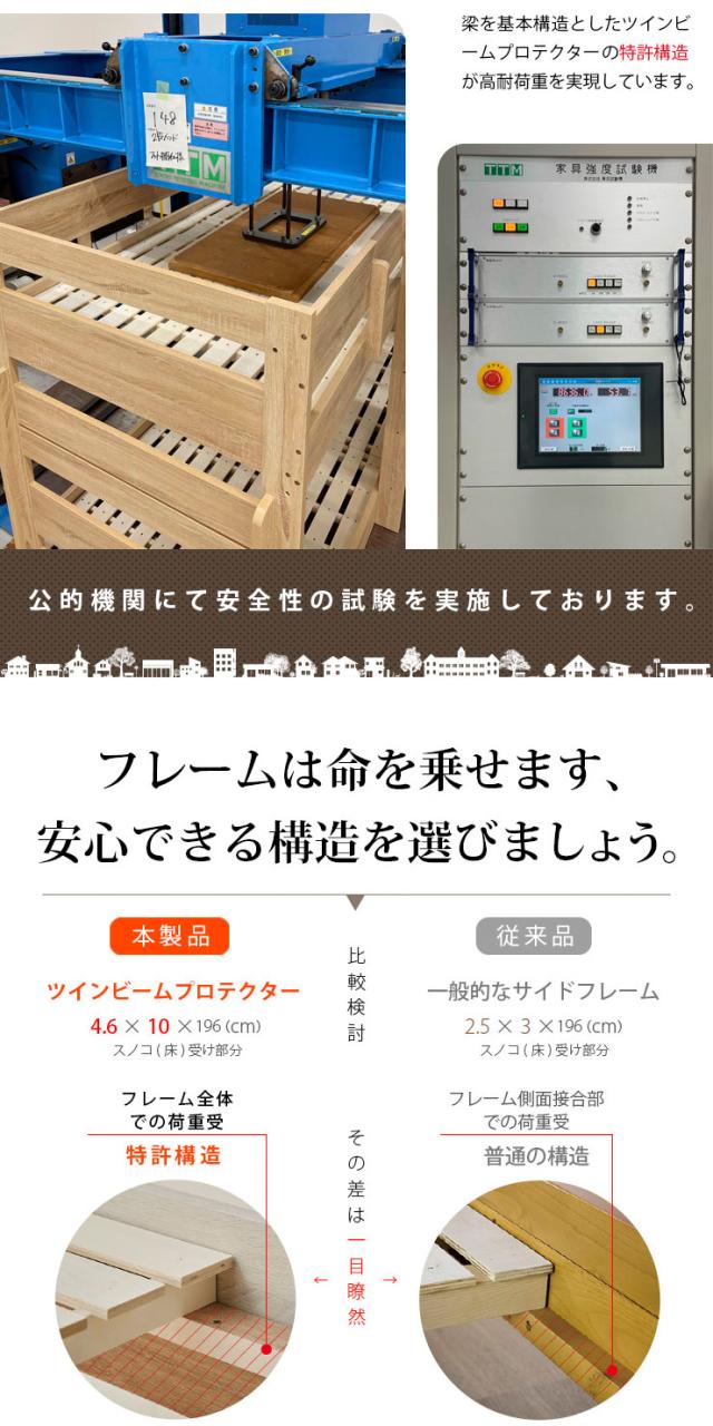 【特許申請構造/耐荷重500kg】2段ベッド 二段ベッド シングル対応 AXIS(アクシス) 4色対応 2段ベット ロータイプ 分割 すのこベッド おしゃれ フレームのみ 木製 収納 ナチュラル 子ども 大人 子供部屋_5