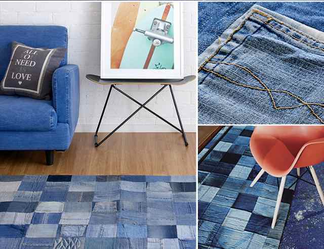 インド製 ラグ カーペット Patchwork denim rug(パッチワーク デニム