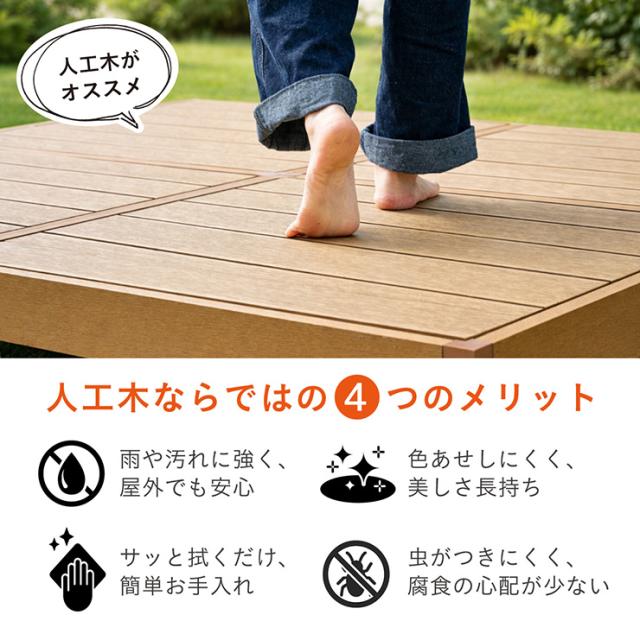 人工木 ウッドデッキ 90×90cm 本体 正方形 連結可能 ガーデンデッキ 樹脂デッキ ウッドテラス ベランダデッキ 屋外 庭 バルコニー DIY エクステリア 高耐久 防腐 防虫 耐水 Skaldar スカルダー 6個セット 4色対応