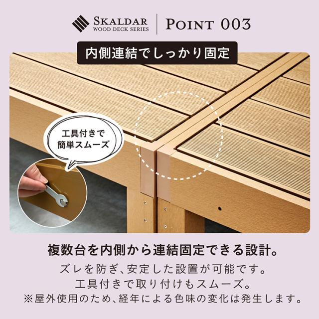 人工木 ウッドデッキ 90×90cm 本体 正方形 連結可能 ガーデンデッキ 樹脂デッキ ウッドテラス ベランダデッキ 屋外 庭 バルコニー DIY エクステリア 高耐久 防腐 防虫 耐水 Skaldar スカルダー 6個セット 4色対応