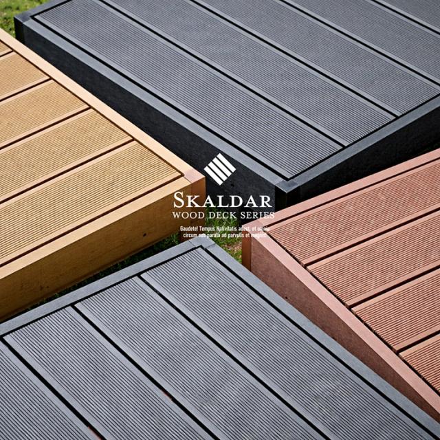 人工木 ウッドデッキ 90×90cm 本体 正方形 連結可能 ガーデンデッキ 樹脂デッキ ベランダデッキ 屋外 庭 バルコニー DIY エクステリア 高耐久 防腐 防虫 耐水 Skaldar スカルダー 本体1個 ステップセット 4色対応_19