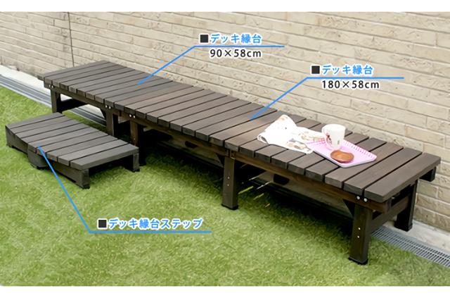 デッキ縁台 58x90cm SST-DEC-5890 ウッドデッキ デッキ 縁台 ガーデニング 屋外 ガーデン 庭 テラス ブラウン 木製 キッド ベンチ 踏み台 ステップ_5
