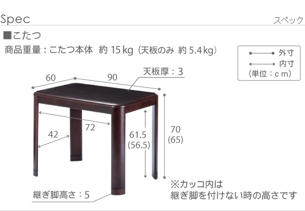 パワフルヒーター/高さ調節機能付き/2点セット] こたつセット