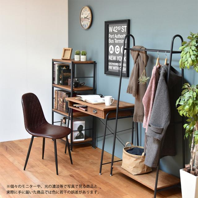 デスク ZAGA 幅86cm パソコンデスク フリーデスク 引出し 勉強 机 テーブル 天然木 桐材 オープンポケット アンティーク加工 パイプ脚 作業机 クラシック風