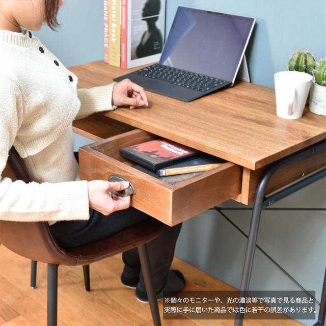 デスク ZAGA 幅86cm パソコンデスク フリーデスク 引出し 勉強 机 テーブル 天然木 桐材 オープンポケット アンティーク加工 パイプ脚 作業机 クラシック風