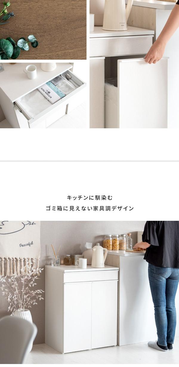 ゴミ箱 木製 分別ドロワーダストボックス NotT ノット DB-F2200 シンプル 取っ手付き 2分別 フラット天板 キャスター付き 木目調 収納引出し 容量45L キッチン_2