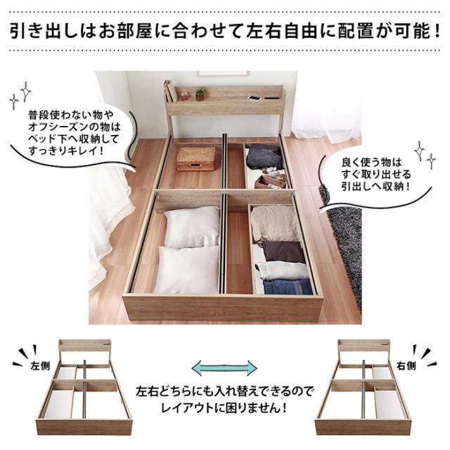 Sucre【シュクレ】引出し収納付き　セミダブルベッド　フレーム　2カラー セミダブルベッド Sucre シュクレ 引出し収納付きベッドフレーム