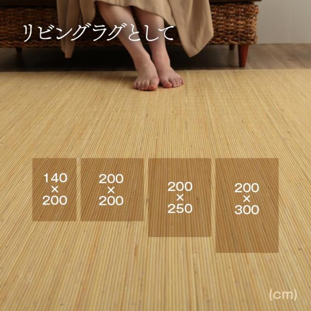 籐ラグ ナチュラル ラタンカーペット ラグタイプ ジャワ 籐 200x300cm 籐むしろ リビングラグ 天然素材 滑り止め付き ひんやり べたつかない 清涼感 夏用ラグ