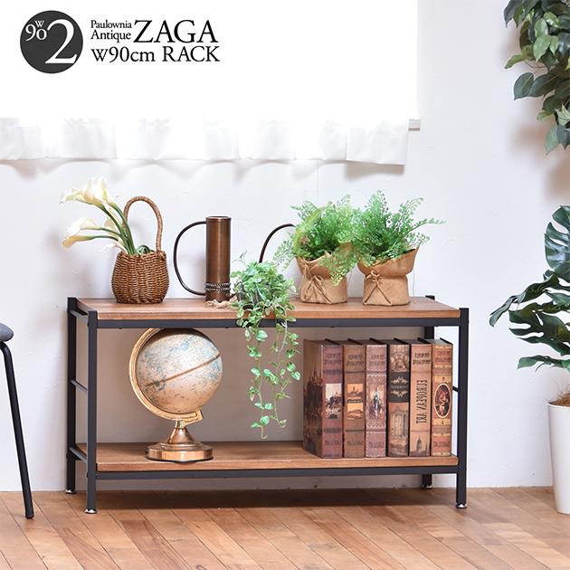 収納ラック おしゃれ ZAGA 2段パイプラック 幅90 スリム 多目的ラック 収納 棚 シンプル ディスプレイ 木製 飾り棚 オープンシェルフ 軽量の通販は 11,096円