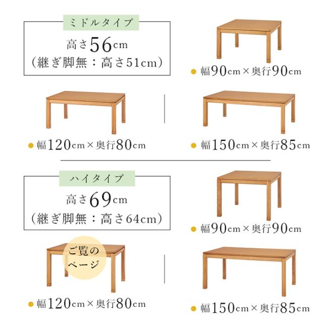 こたつテーブル おしゃれ リビングコタツ シェルタK120H 長方形 ハイ