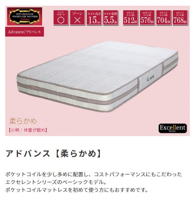 寝具 シンプル ポケットコイルマットレス Excellent Advance エクセレント アドバンス D 体圧分散 柔らかい ふわふわ 耐久性 快適 睡眠 新生活 寝室 一人暮らし_2