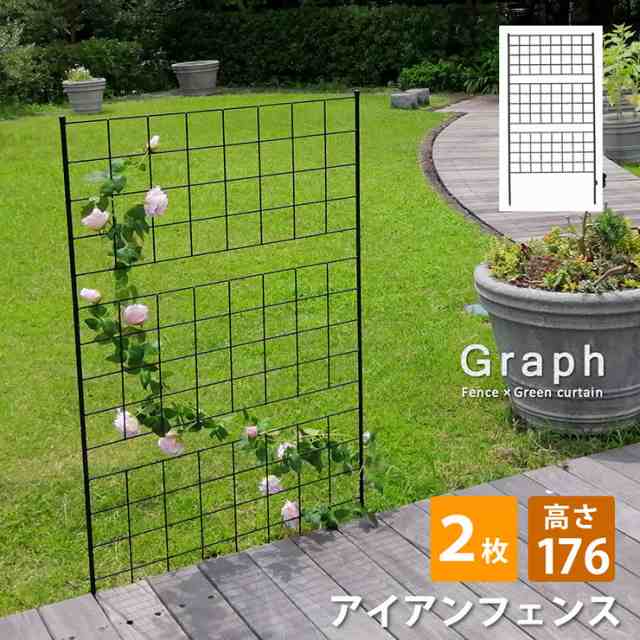 柵 おしゃれ アイアンフェンス 高さ176 グラフ 2枚組 モダン モノトーン 通気性 採光性 耐久性 ガーデニング ナチュラル ゴーヤ バラ アンティーク風 仕切り