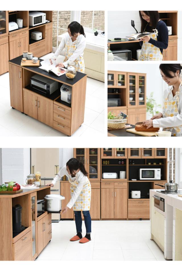 【キャスター・コンセント付き】keittio(ケイッティオ) キッチンカウンター レンジ収納 FAP-0030SET 幅120cm キッチン 台所 ラック 棚 食器 キッチンラック ロータイプ おしゃれ スリム キャビネット ストック収納 パーティション_4