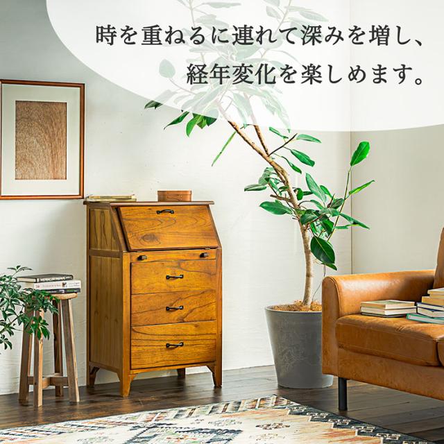 完成品 ライティングチェスト 幅60cm キャビネット サイドボード 折りたたみデスク チェスト リビングチェスト リビングボード 収納棚 引出し収納 小物収納 脚付きチェスト スリム 天然木 アイアン リビング おしゃれ_5