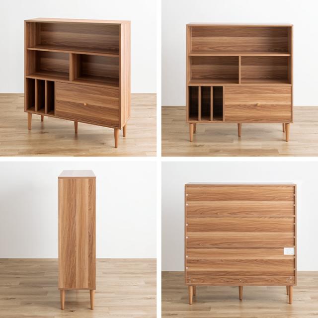 本棚 スリム 幅100cm 引き出し付き Lykke(ルゲ) ブックシェルフ 書棚