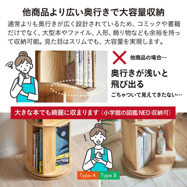 【図鑑対応】絵本棚 絵本ラック 回転本棚 回転棚 回転 回転式 スリム 大容量 木製 おしゃれ 3段 4段 Whoopi Wood(ウーピーウッド) 本棚 シンプル 高さ調節 子供部屋 キッズ収納 収納棚 収納ラック 絵本 本 ディスプレイ_10