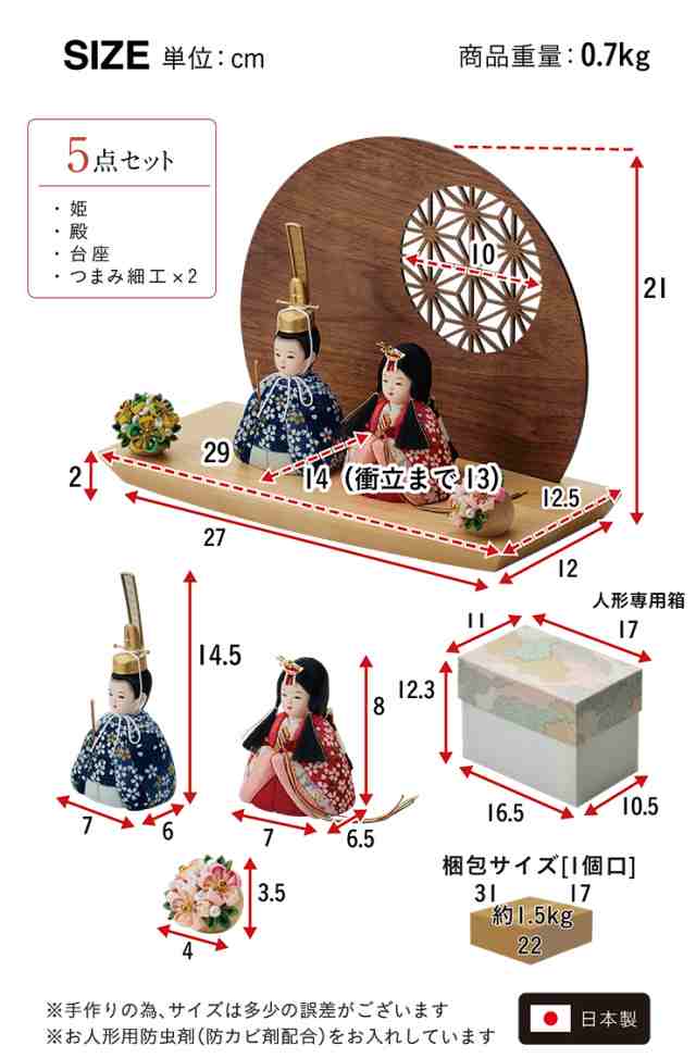 雛人形 コンパクト おしゃれ かわいい 小さい ミニ ひな人形