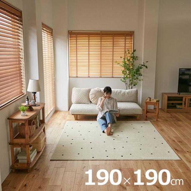 【ホットカーペット/床暖房対応】国産 ラグ 洗える 190x190cm ドット柄 ポッシュ 2畳 カーペット ラグマット 正方形 絨毯 洗濯機OK 防ダニ 抗菌 コンパクト ダイニング リビング ラグ ふわふわ おしゃれ 北欧