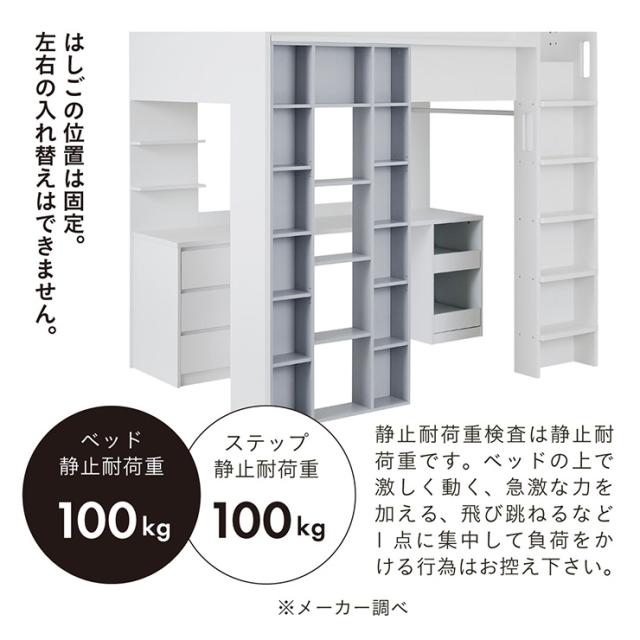 ロフトベッド システムベッド セミダブルサイズ デスク チェスト シェルフ Snijder(スナイデル) ロフトベット システムベット すのこ おしゃれ システムデスク 学習デスク 勉強机 収納棚 3段 チェスト_19
