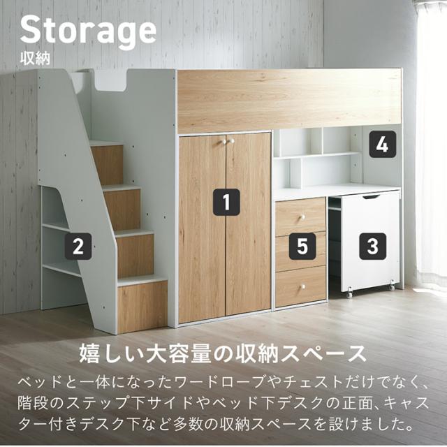 システムベッド ロフトベッド ハイタイプ システムデスク ベッド Phat