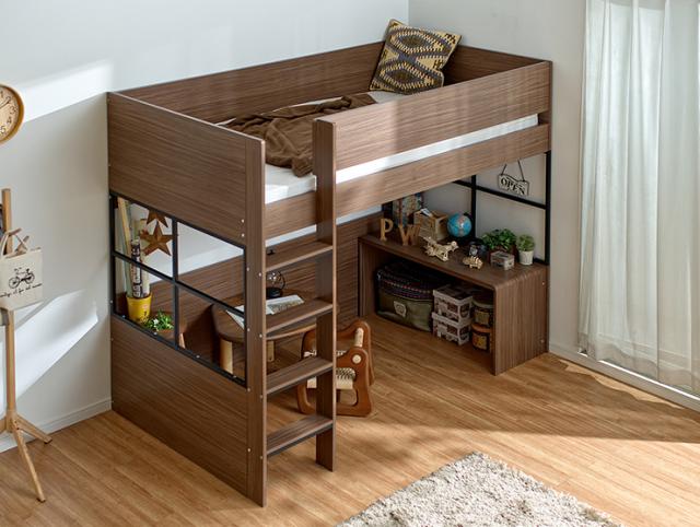 意匠登録申請中【ミニデスク付き】ハイタイプ ロフトベッド Peep