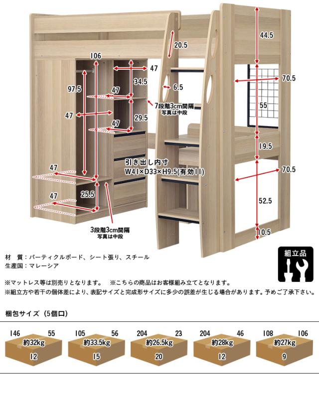 システムベッド Mikey ロフトタイプ システムベッド Mikey(マイキー) 3色対応の通販情報