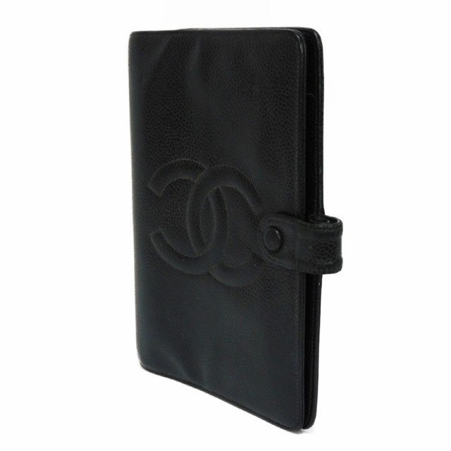 シャネル アジェンダ MM 6穴式 スナップボタン 4番台 ヴィンテージ  ココマーク キャビアスキン ブラック 手帳カバー A07013