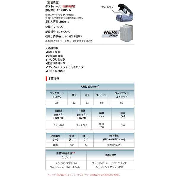 マキタ) 26mm ハンマドリル HR2651 プラスチックケース付 SDSプラス