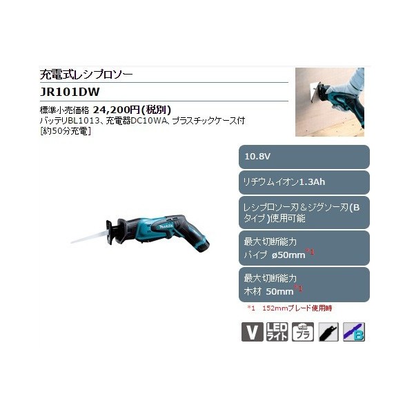 Makita マキタ 充電式レシプロソー JR101DW-