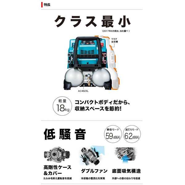 人気のクリスマスアイテムがいっぱい！ マキタ エアコンプレッサ AC462XGH 50 60Hz共用 タンク容量16L 最高圧力46気圧 高圧専用  各4口 makita 大型商品