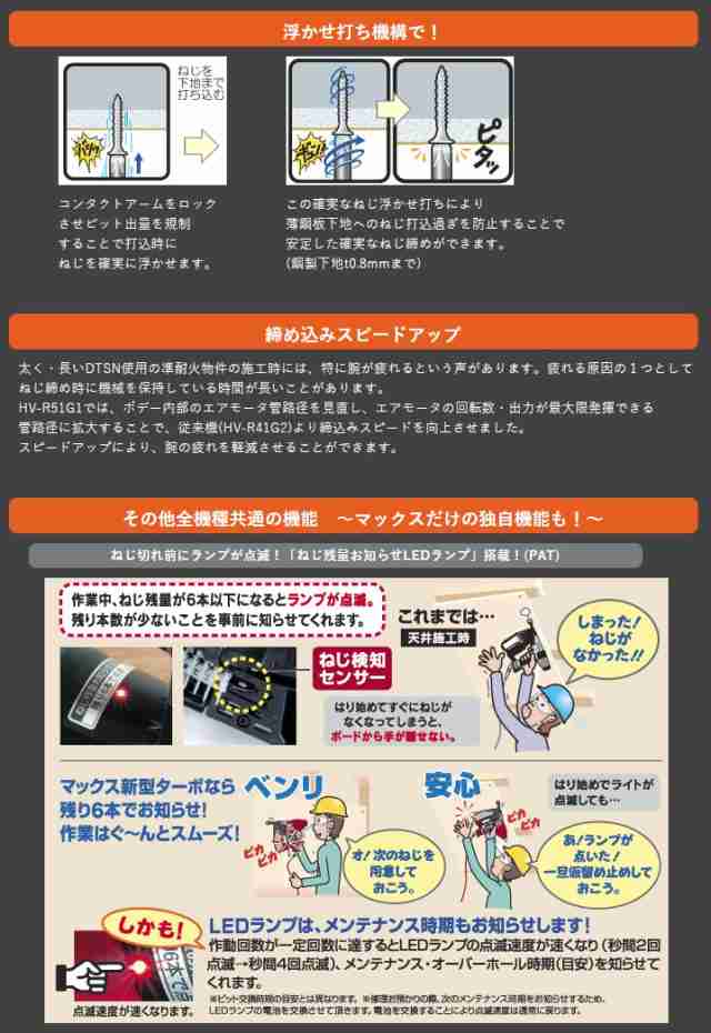 〇 マックス 高圧接続ターボドライバ HV-R51G1-G FS95397 ねじ装填本数