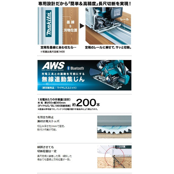 (マキタ) 充電式プランジマルノコ SP601DZ 本体+チップソー付き 最大切込深さ56mm 18x2本=36V対応 makita_3