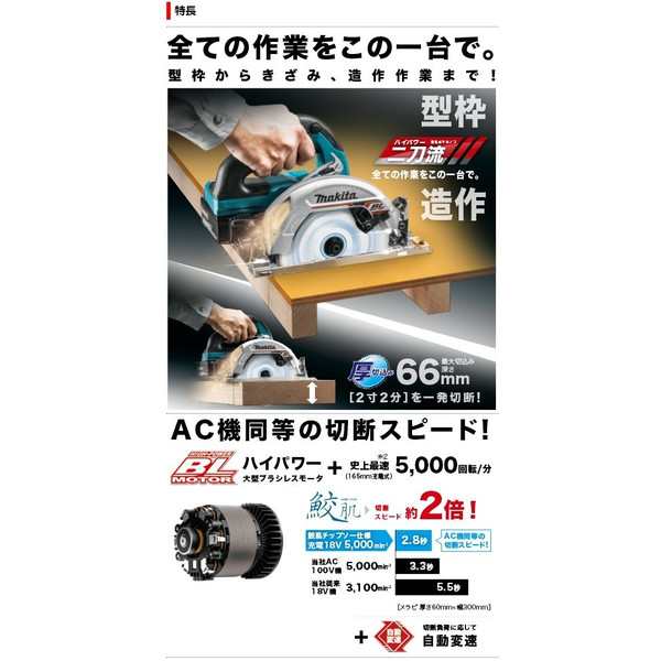 マキタ) 165mm 充電式マルノコ HS631DZSB 黒 本体+鮫肌チップソー付 最大切込深さ66mm(2寸2分) 18V対応  makitaの通販はau PAY マーケット - カナジンau PAY マーケット店 | au PAY マーケット－通販サイト