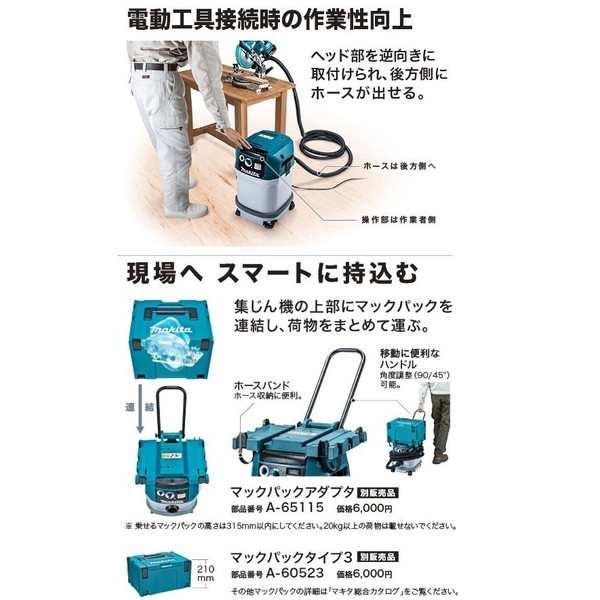 (マキタ) 集じん機 乾湿両用 VC1520 ホースφ38mmx2.5m付 集じん容量15L 吸水量12L 吸込仕事率350W  最大風量3.6m3/min 連動コンセント付 ｜au PAY マーケット