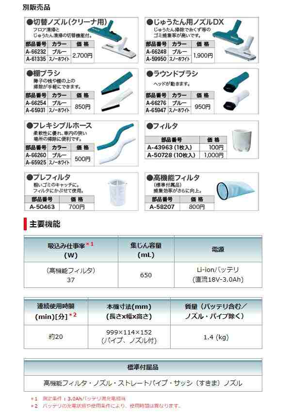 マキタ) 充電式クリーナ CL180FDRF 青 バッテリBL1830B・充電器DC18RC