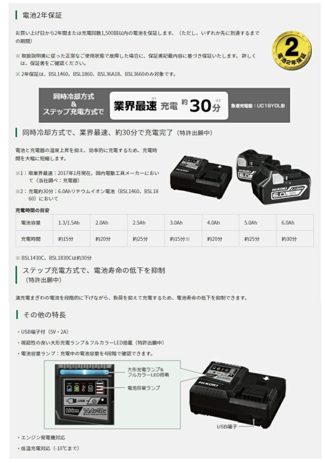 HiKOKI 充電インパクトドライバ WHP14DBL(2LYPK) バッテリ(BSL1460)x2+急速充電器(UC18YDL)+ケース付 14.4V対応 ハイコーキ 日立_2