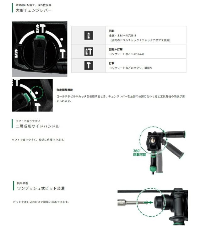 HiKOKI ロータリハンマドリル DH28PEC ケース付＜SDSプラス シャンク対応＞ コンクリート28mm 3モード切替 工機ホールディングス ハイコーキ 日立