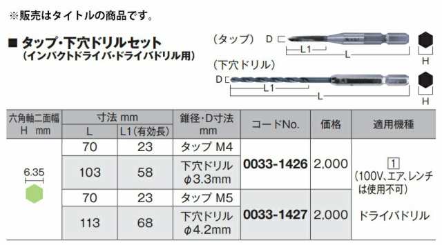 HiKOKI) タップ・下穴ドリルセット 0033-1427 タップM5 下穴ドリルφ4