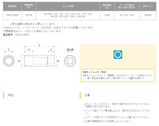 トップ工業 サーフェイスディープソケットレンチセット 12点セット DWS-308RS ケース付 差込角9.5mm(3/8) 重量1500g 6角サーフェイス TOP工業 782304 ♪