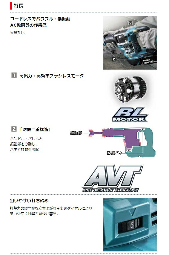 (マキタ) 充電式ケレン HK180DZK 本体+ケース付 SDSプラスシャンク 18V対応 makita_2